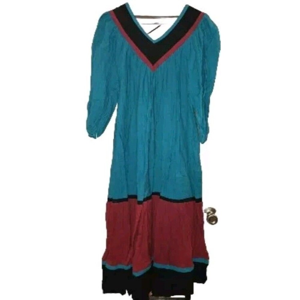 ROPA California Colorblock Dress Womens L Vintage 90s Teal Maroon Cotton Mumu